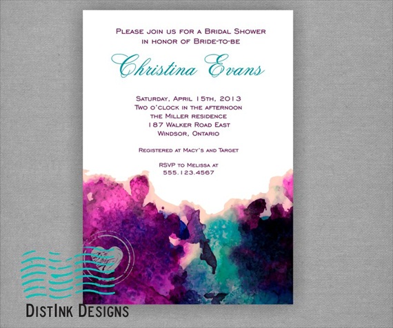 watercolor bridal shower theme invitations