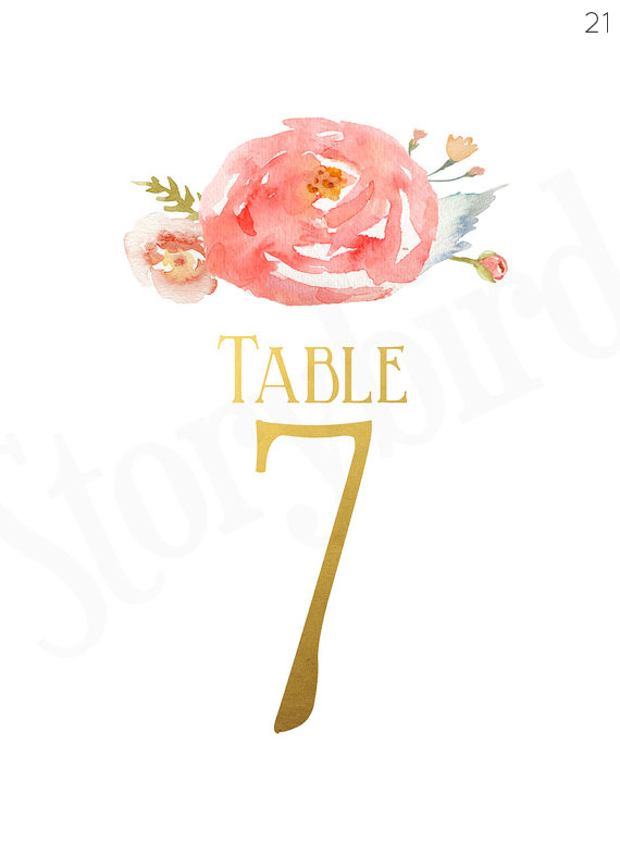 watercolor table numbers