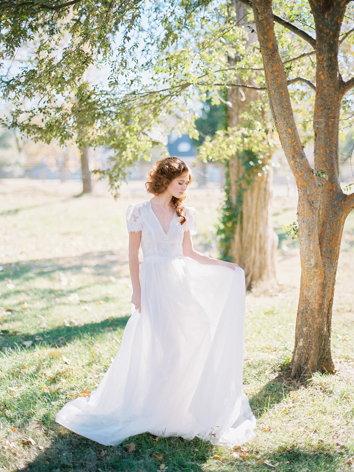 wedding gown with short lace sleeves