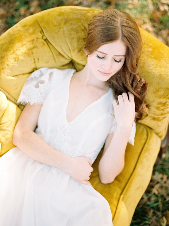 Wedding Gown with Short Lace Sleeves Emmaline Bride