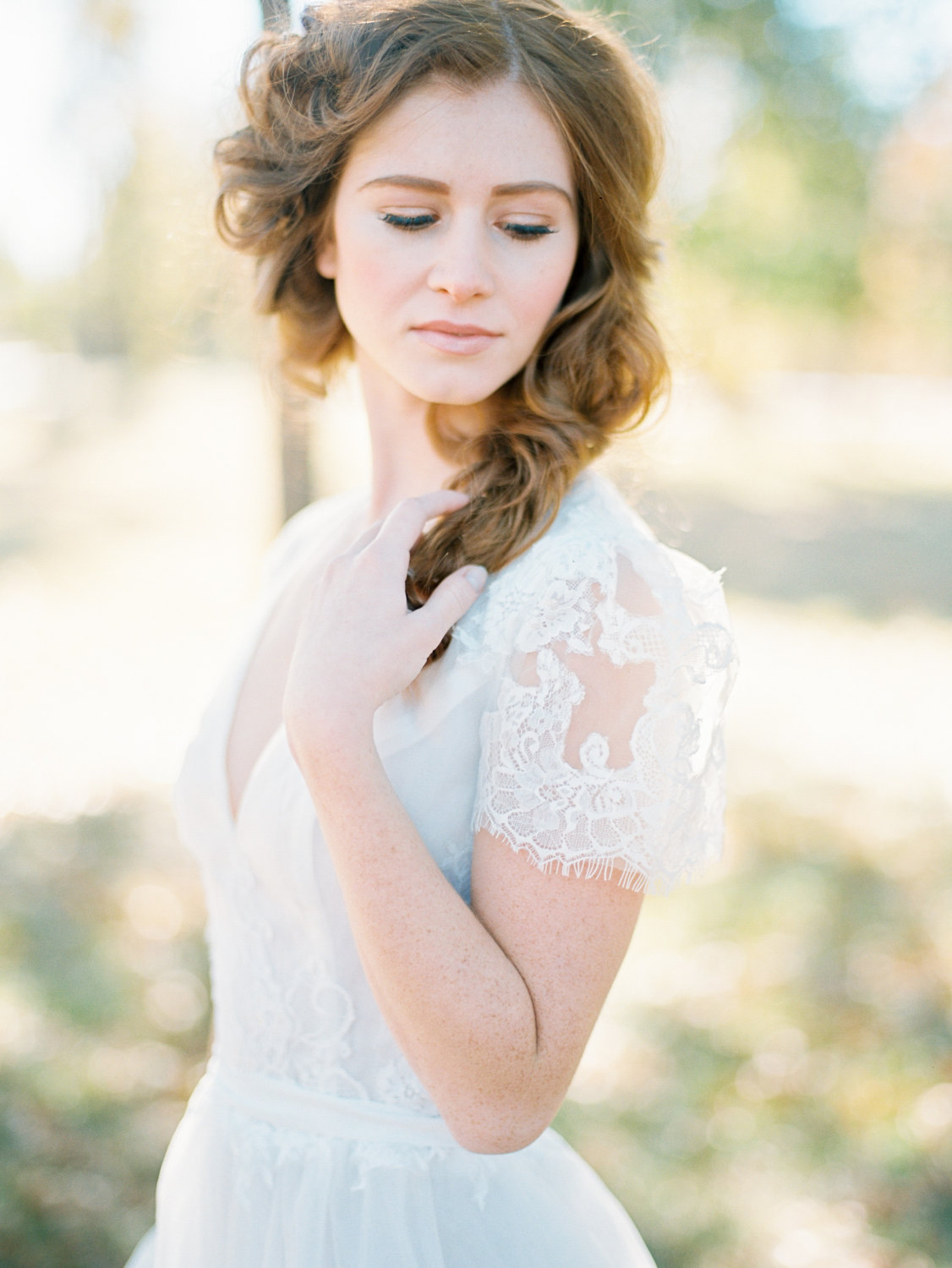 wedding gown with short lace sleeves
