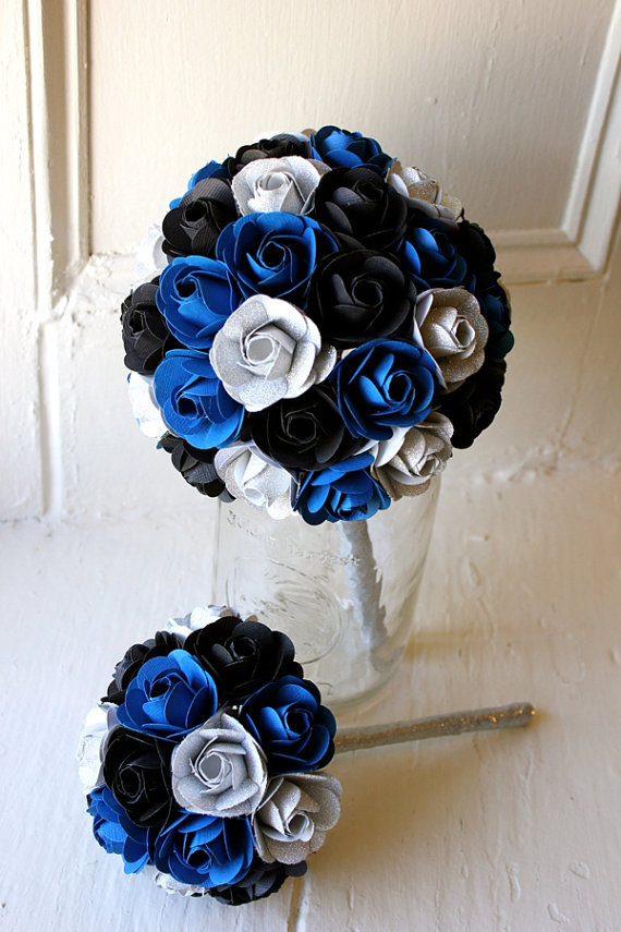 wedding paper flowers navy blue and white