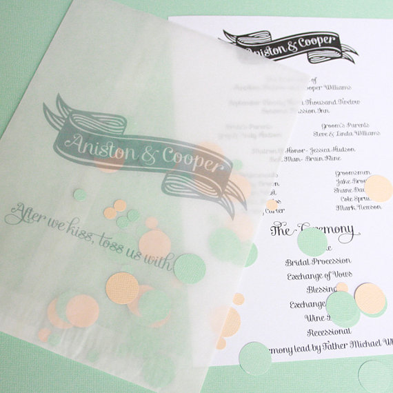 Are Wedding Programs Required? (via EmmalineBride.com) - wedding programs with confetti by Print Your Party